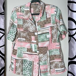 Vintage 80s Allison Daley, short sleeve button down shirt size 8